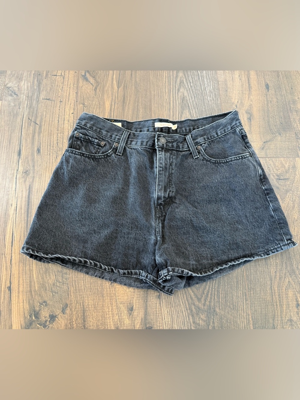 Levi's Black Washed Denim High-Rise Shorts